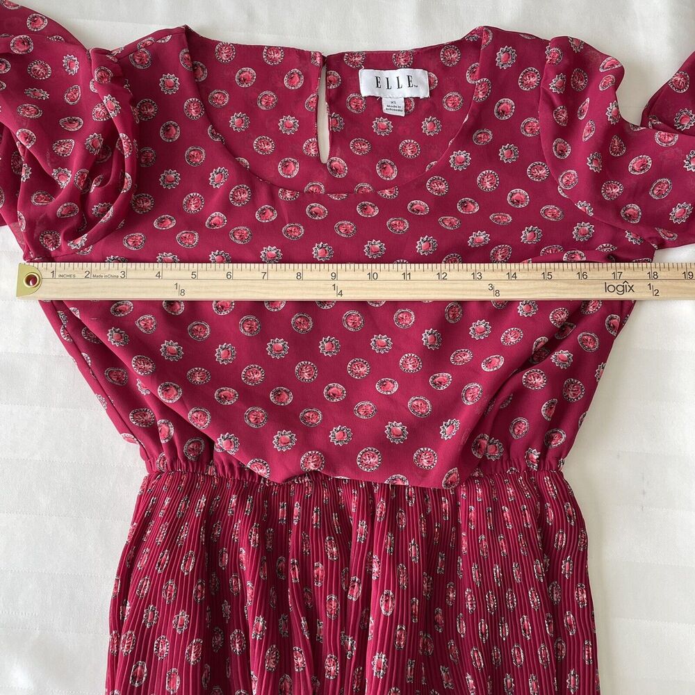 Elle Pink Pleated Dress Long Sleeve Jewel Print strawberry Pink XS - Picture 13 of 13